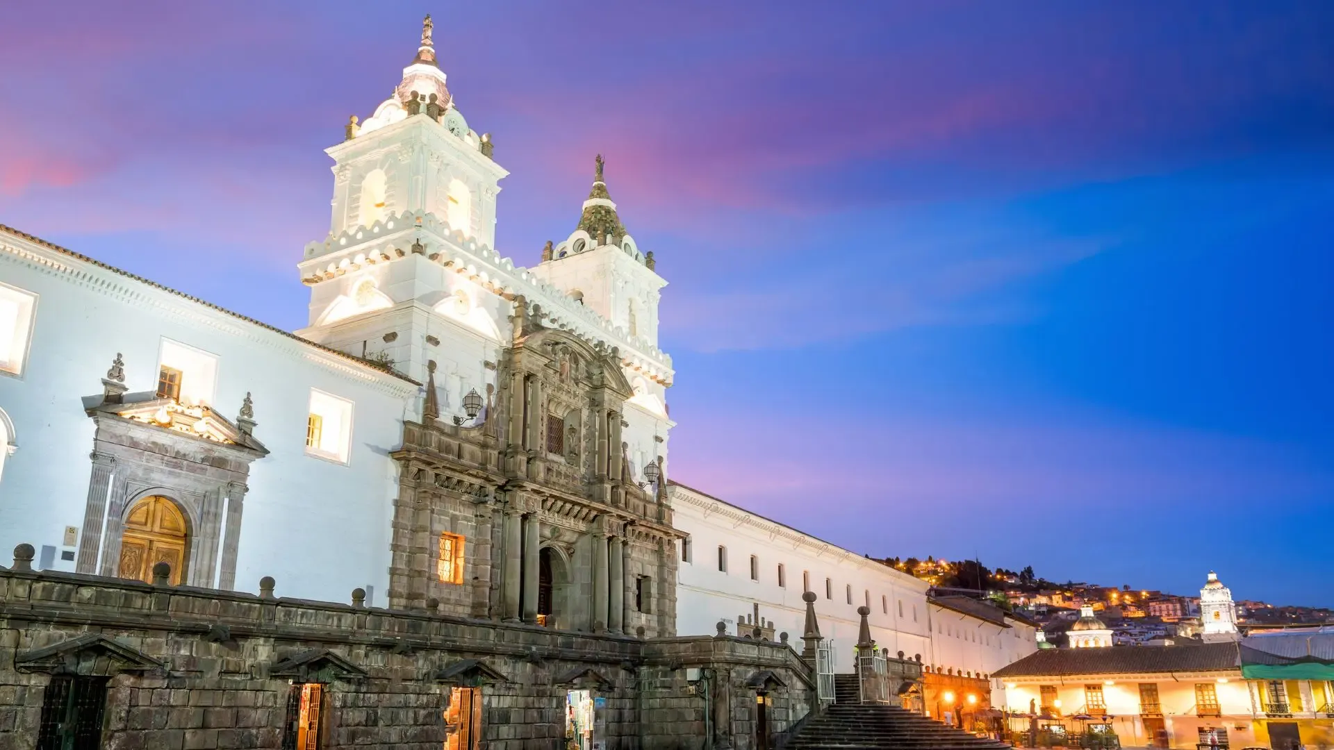 Colonial architecture of the San Francisco church in Quito, Ecuador